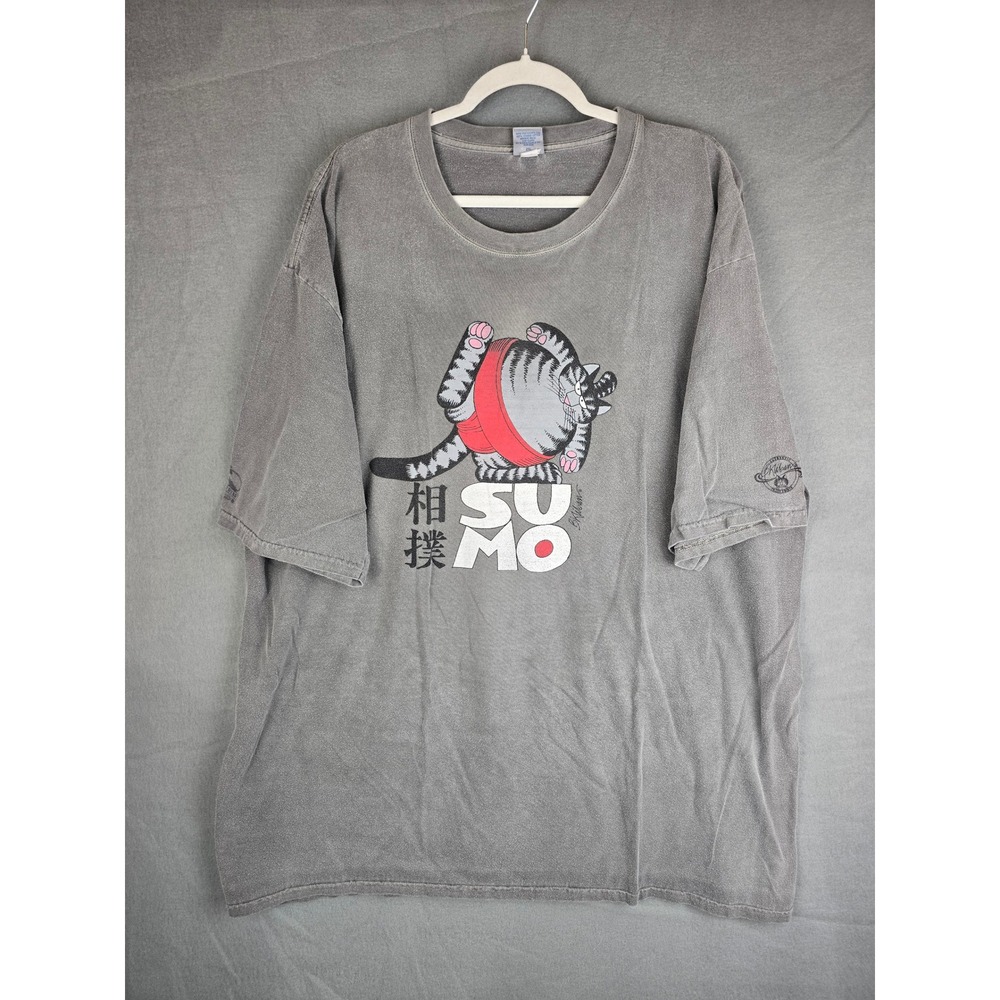 Crazy Shirts T-Shirt Mens 2XL Gray B. Kliban Sumo Cat Graphic Tee Japanese Art